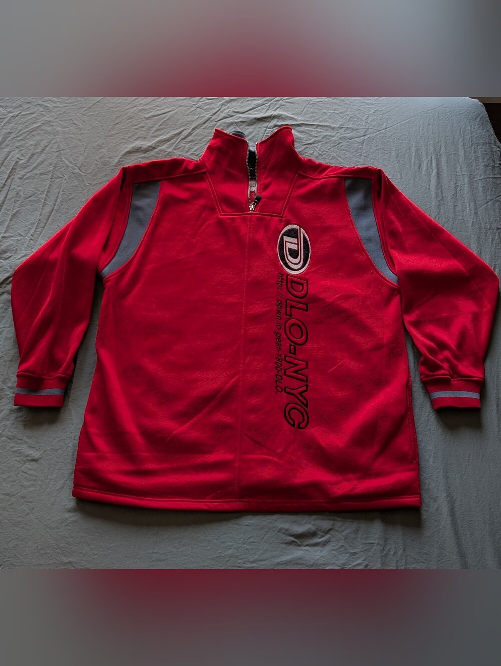 Vintage 90s Streetwear! OVERSIZED! Rare! DLO-NYC Red Zip Sweater XXL - XXXL 🔥🔥